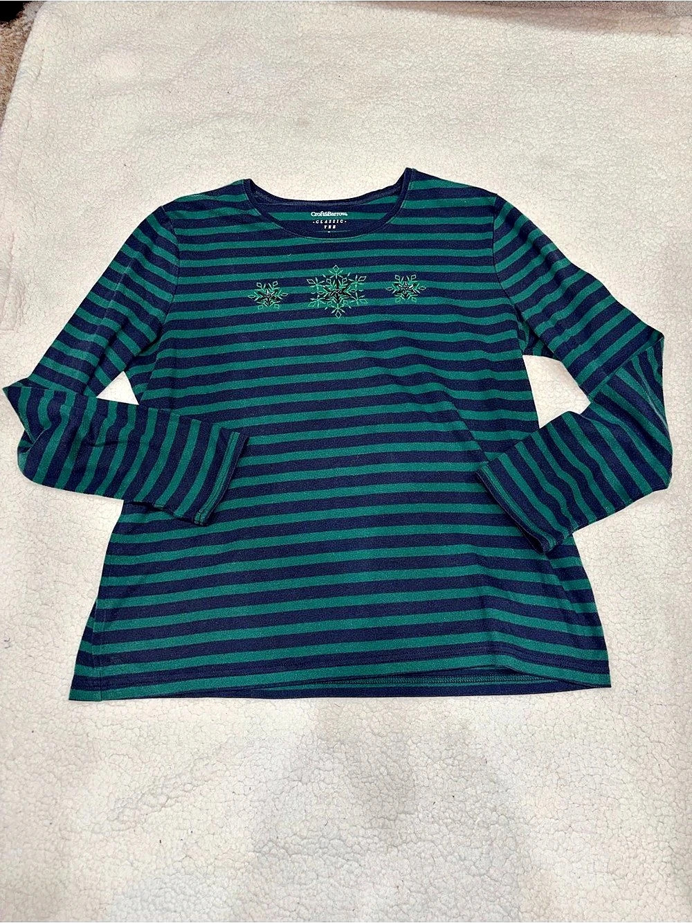 Christopher & Banks Striped Long Sleeve Top in Blue & Green Size Large